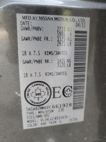 5N1AR2MMXFC661928 - 2015 NISSAN PATHFINDER S ნაცრისფერი ფოტო 14