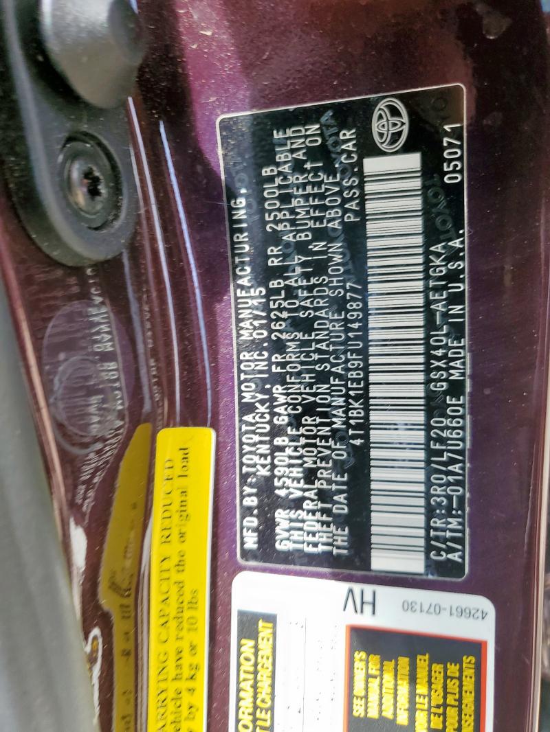 4T1BK1EB9FU149877 - 2015 TOYOTA AVALON XLE PURPLE photo 12