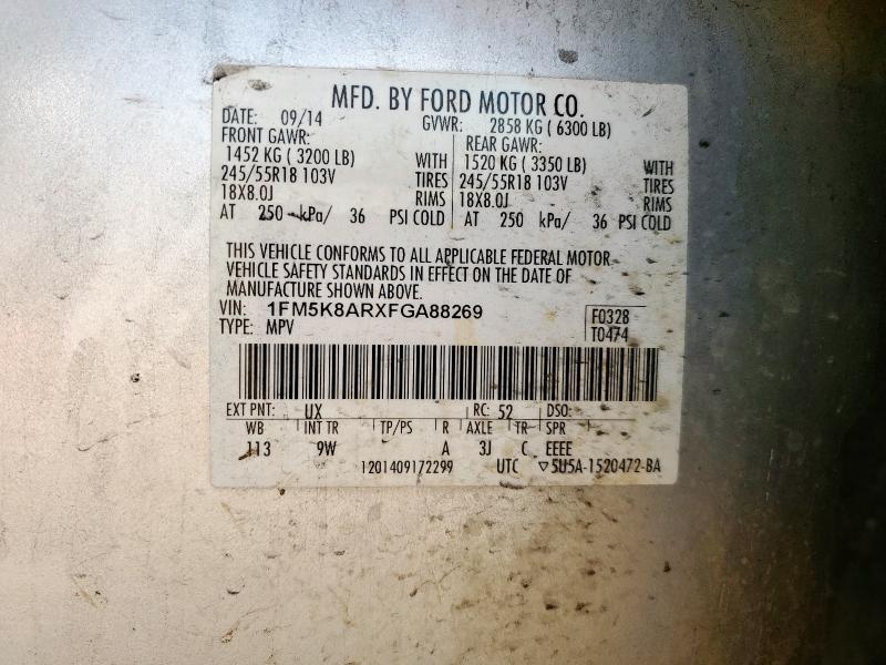 1FM5K8ARXFGA88269 - 2015 FORD EXPLORER POLICE INTERCEPTOR SILVER photo 14