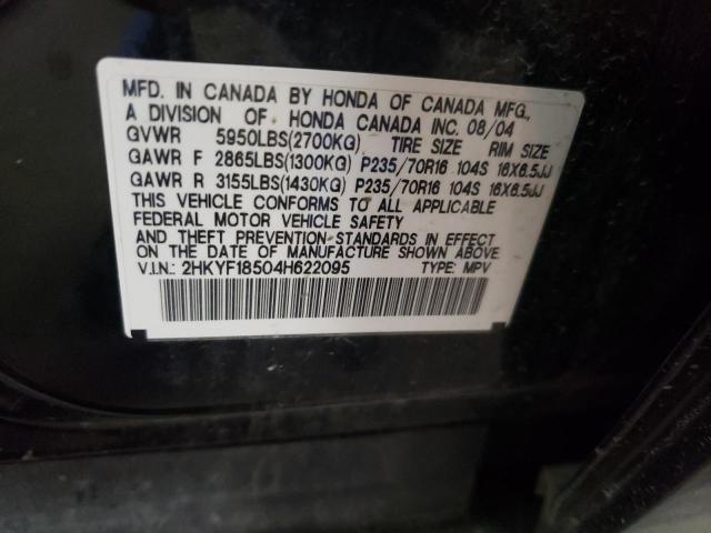 2HKYF18504H622095 - 2004 HONDA PILOT EXL BLACK photo 13