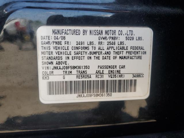 JNKAJ09F58M361350 - 2008 INFINITI EX35 BASE BLACK photo 12