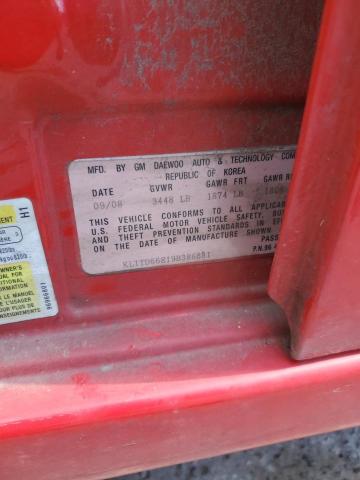 KL1TD66E19B386881 - 2009 CHEVROLET AVEO LS 红色 照片 12