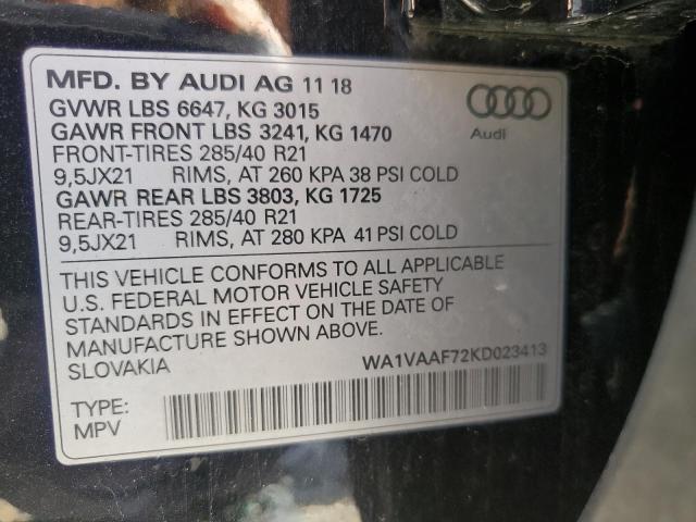 WA1VAAF72KD023413 - 2019 AUDI Q7 PRESTIGE BLACK photo 14