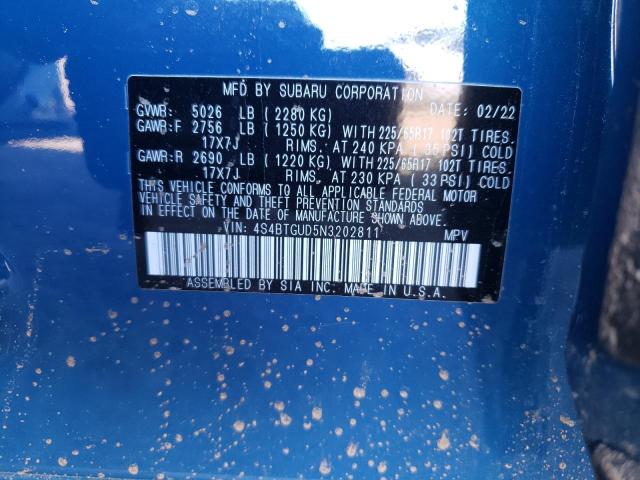 4S4BTGUD5N3202811 - 2022 SUBARU OUTBACK WILDERNESS BLUE photo 10