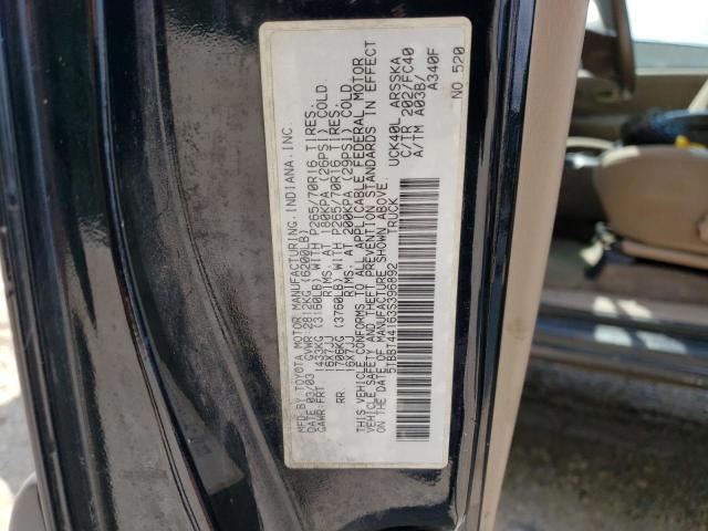5TBBT44163S396892 - 2003 TOYOTA TUNDRA ACCESS CAB SR5 BLACK photo 12