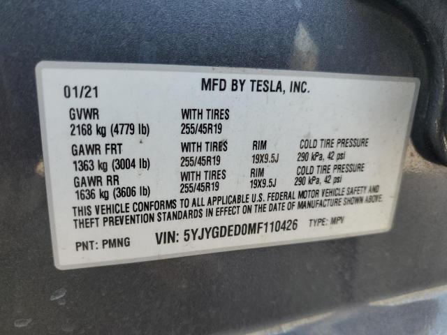 5YJYGDED0MF110426 - 2021 TESLA MODEL Y CHARCOAL photo 13