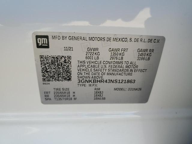 3GNKBHR43NS121863 - 2022 CHEVROLET BLAZER 2LT WHITE photo 12