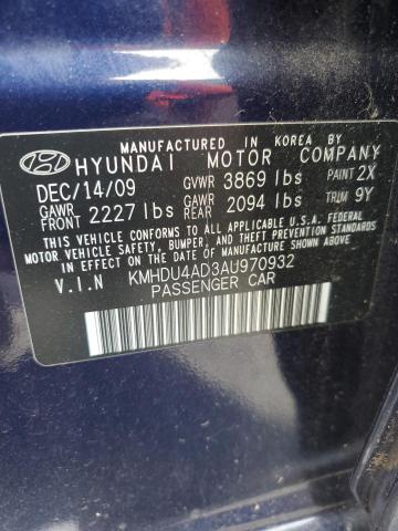 KMHDU4AD3AU970932 - 2010 HYUNDAI ELANTRA BLUE BLUE photo 12