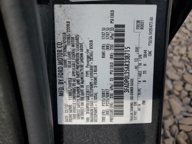 3FADP0L35AR338715 - 2010 FORD FUSION HYBRID BLACK photo 12