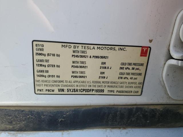 5YJSA1CP0DFP16599 - 2013 TESLA MODEL S WHITE photo 12