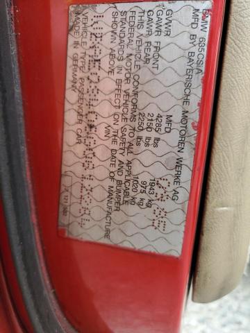 WBAEC8406G0612264 - 1986 BMW 635 CSI AUTOMATIC RED photo 12