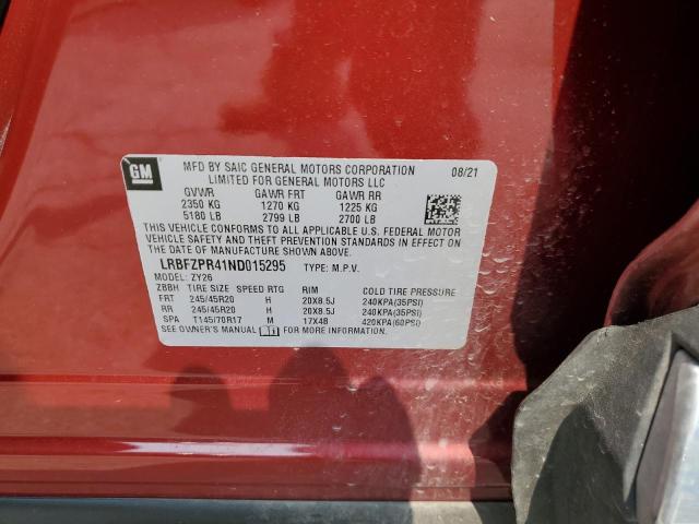 LRBFZPR41ND015295 - 2022 BUICK ENVISION ESSENCE Bordo foto 13