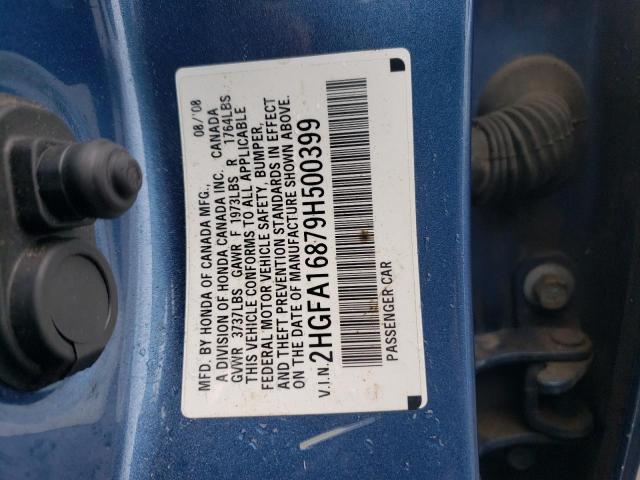 2HGFA16879H500399 - 2009 HONDA CIVIC EX BLUE photo 12