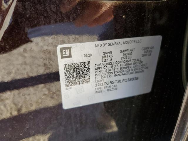 1G1ZG5ST8LF138838 - 2020 CHEVROLET MALIBU RS 勃艮第红 照片 10