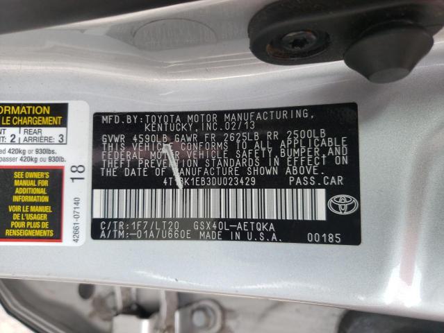 4T1BK1EB3DU023429 - 2013 TOYOTA AVALON BASE SILVER photo 12