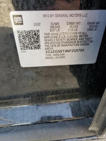 1G1ZG5ST4NF215790 - 2022 CHEVROLET MALIBU RS BLACK photo 12