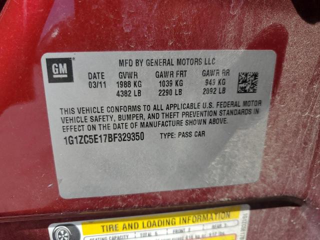 1G1ZC5E17BF329350 - 2011 CHEVROLET MALIBU 1LT 红色 照片 12