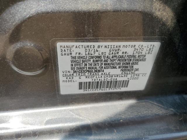 3N1CE2CP6GL393974 - 2016 NISSAN VERSA NOTE S GRAY photo 12