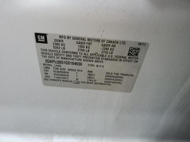 2GKFLUE51C6184636 - 2012 GMC TERRAIN SLT SILVER photo 12