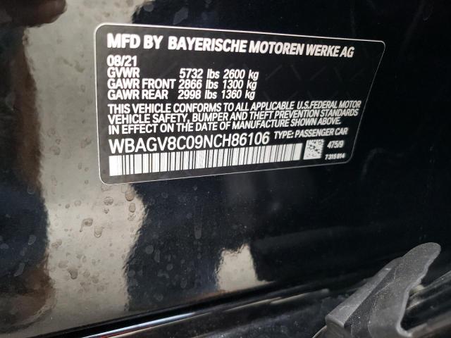 WBAGV8C09NCH86106 - 2022 BMW M850XI BLACK photo 12