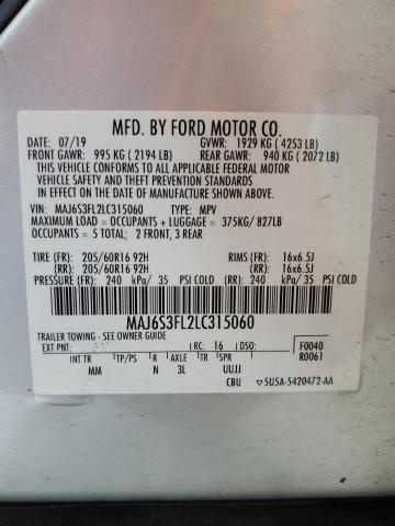 MAJ6S3FL2LC315060 - 2020 FORD ECOSPORT S SILVER photo 13