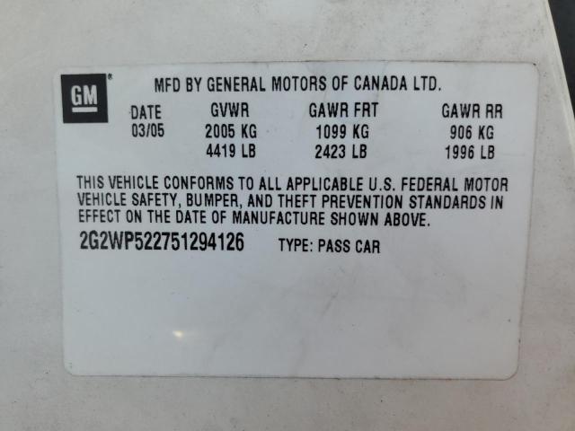 2G2WP522751294126 - 2005 PONTIAC GRAND PRIX 白色 照片 12