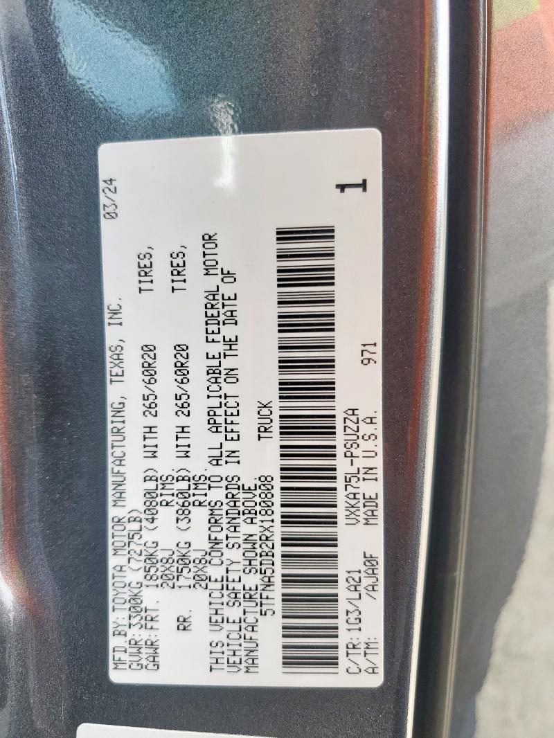 5TFNA5DB2RX180808 - 2024 TOYOTA TUNDRA CREWMAX PLATINUM ნაცრისფერი ფოტო 13