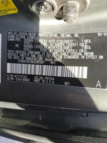 5TDKK3DC9DS305587 - 2013 TOYOTA SIENNA LE GRAY photo 13