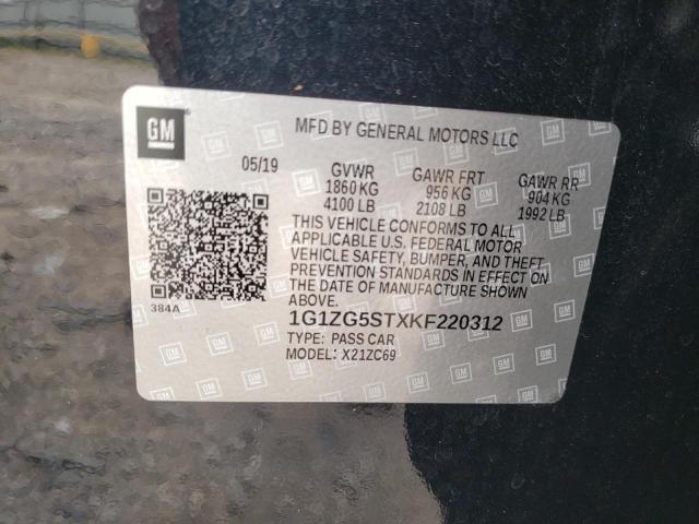 1G1ZG5STXKF220312 - 2019 CHEVROLET MALIBU RS BLACK photo 12