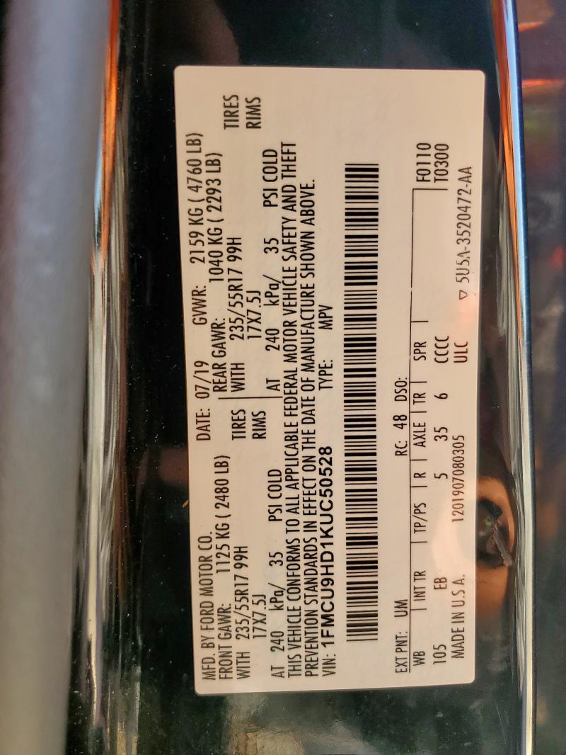 1FMCU9HD1KUC50528 - 2019 FORD ESCAPE SEL BLACK photo 13