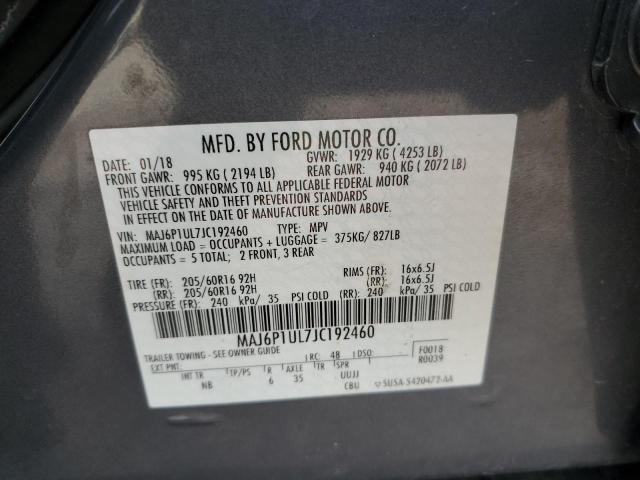 MAJ6P1UL7JC192460 - 2018 FORD ECOSPORT SE ნაცრისფერი ფოტო 12