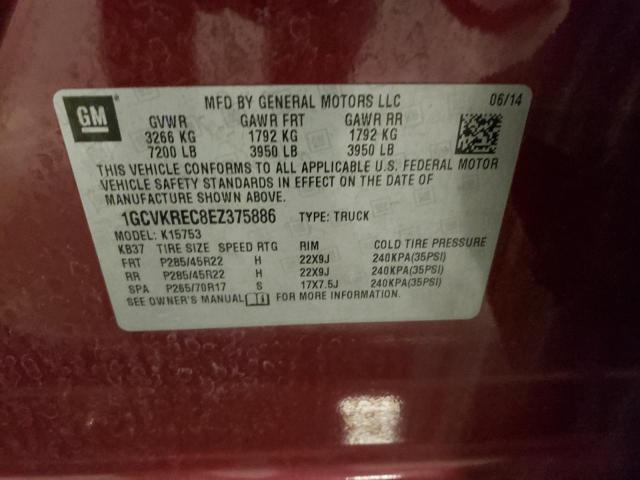 1GCVKREC8EZ375886 - 2014 CHEVROLET 1500 K1500 LT MAROON photo 12