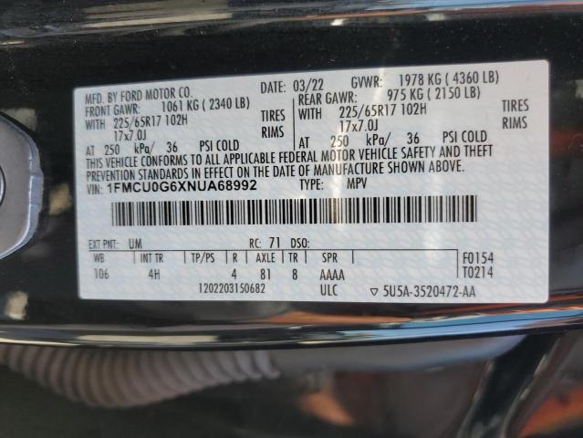 1FMCU0G6XNUA68992 - 2022 FORD ESCAPE SE BLACK photo 13