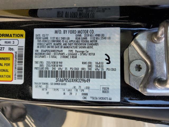 3FA6P0SUXHR329649 - 2017 FORD FUSION TITANIUM PHEV BLACK photo 13