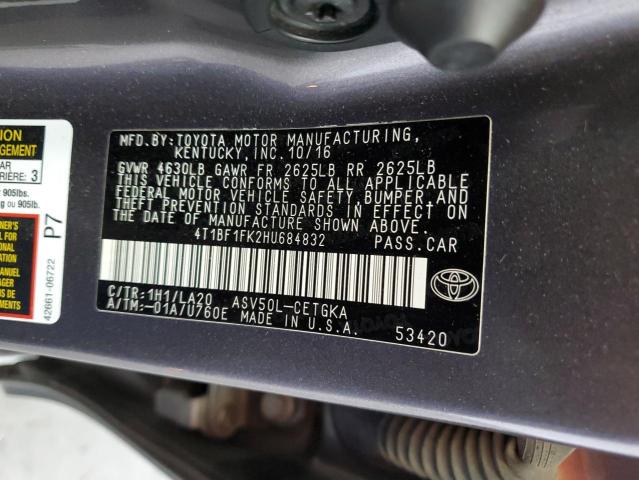 4T1BF1FK2HU684832 - 2017 TOYOTA CAMRY LE GRAY photo 13