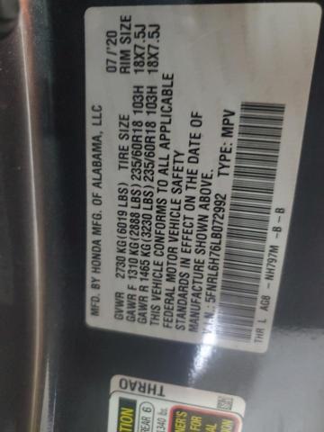 5FNRL6H76LB072992 - 2020 HONDA ODYSSEY EXL GRAY photo 13