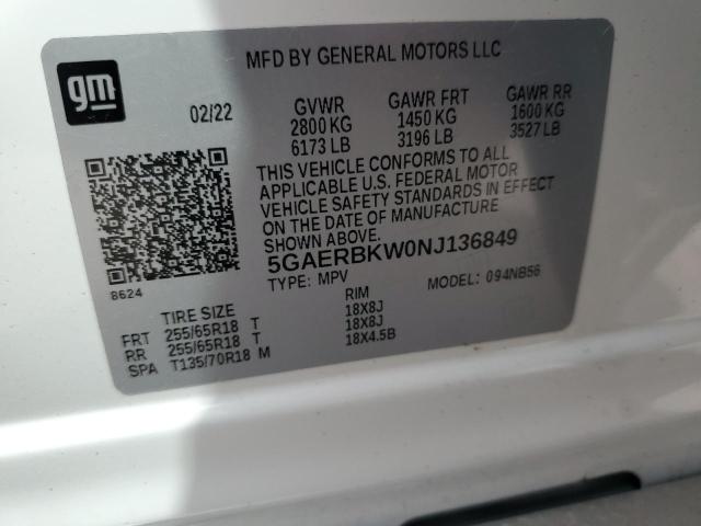 5GAERBKW0NJ136849 - 2022 BUICK ENCLAVE ESSENCE 白色 照片 13