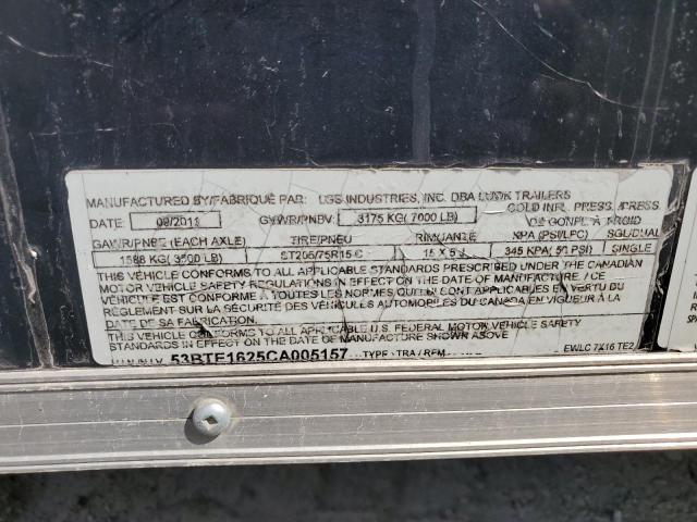 53BTE1625CA005157 - 2012 UTILITY TRAILER BLACK photo 10