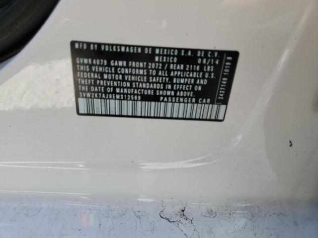 3VW2K7AJ8EM312569 - 2014 VOLKSWAGEN JETTA BASE WHITE photo 10