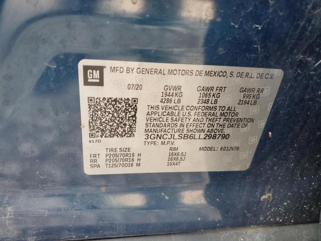 3GNCJLSB6LL298790 - 2020 CHEVROLET TRAX 1LT BLUE photo 14