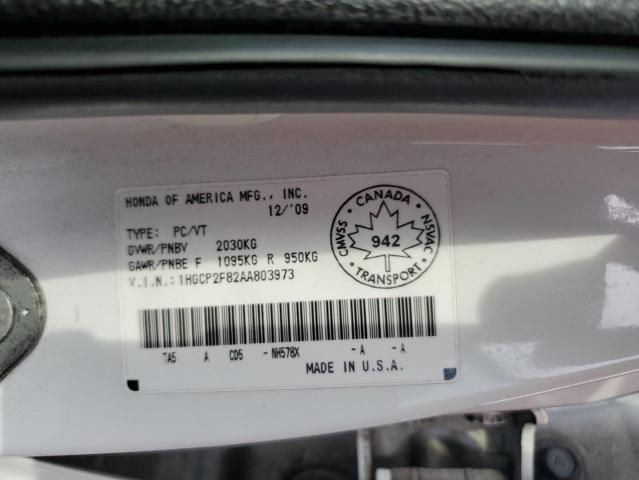 1HGCP2F82AA803973 - 2010 HONDA ACCORD EXL WHITE photo 12
