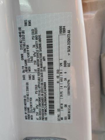 1FMCU9J96KUC24089 - 2019 FORD ESCAPE TITANIUM Սպիտակ լուսանկար 13