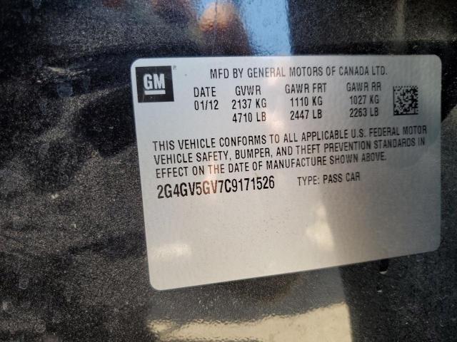 2G4GV5GV7C9171526 - 2012 BUICK REGAL GS Қара фото 12