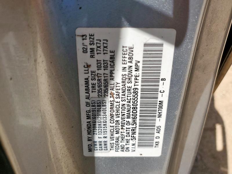 5FNRL5H60DB055589 - 2013 HONDA ODYSSEY EXL SILVER photo 13