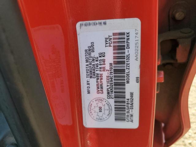 2T1KR32E94C781038 - 2004 TOYOTA COROLLA MA XR RED photo 12