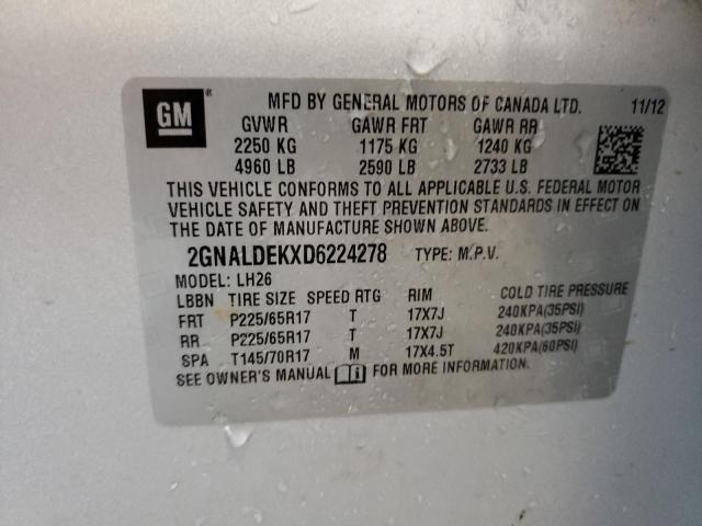 2GNALDEKXD6224278 - 2013 CHEVROLET EQUINOX LT SILVER photo 13