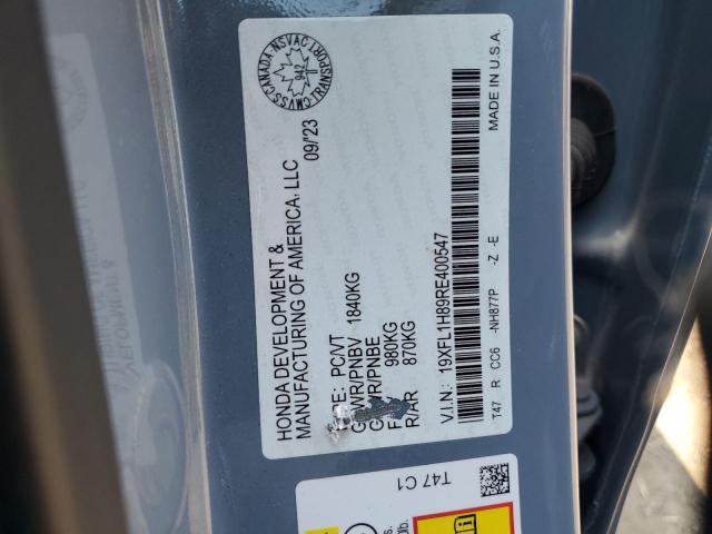 19XFL1H89RE400547 - 2024 HONDA CIVIC SPORT TOURING GRAY photo 12