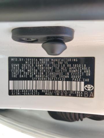 5YFBURHE9GP377430 - 2016 TOYOTA COROLLA L WHITE photo 12