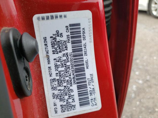 1NXBU40E39Z050151 - 2009 TOYOTA COROLLA BASE RED photo 10