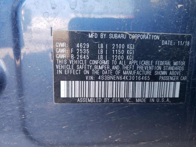 4S3BNEN64K3016465 - 2019 SUBARU LEGACY 3.6R LIMITED BLUE photo 13